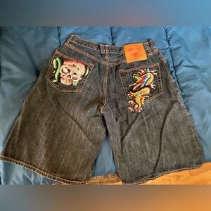 men’s y2k ed hardy denim shorts or jorts